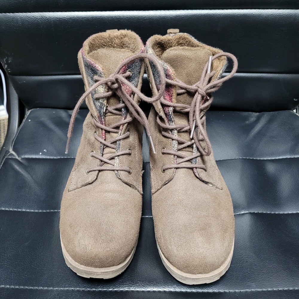 Rock & Candy Boots Womens 9.5 Brown Tavina Lace Up Fleece Lining Casual Faux Fur
